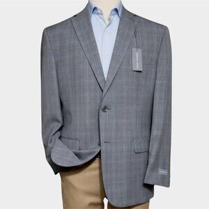 $450 MICHAEL KORS Mens Blazer Sport Coat Two Button Jacket 50R Gray Plaid WOOL